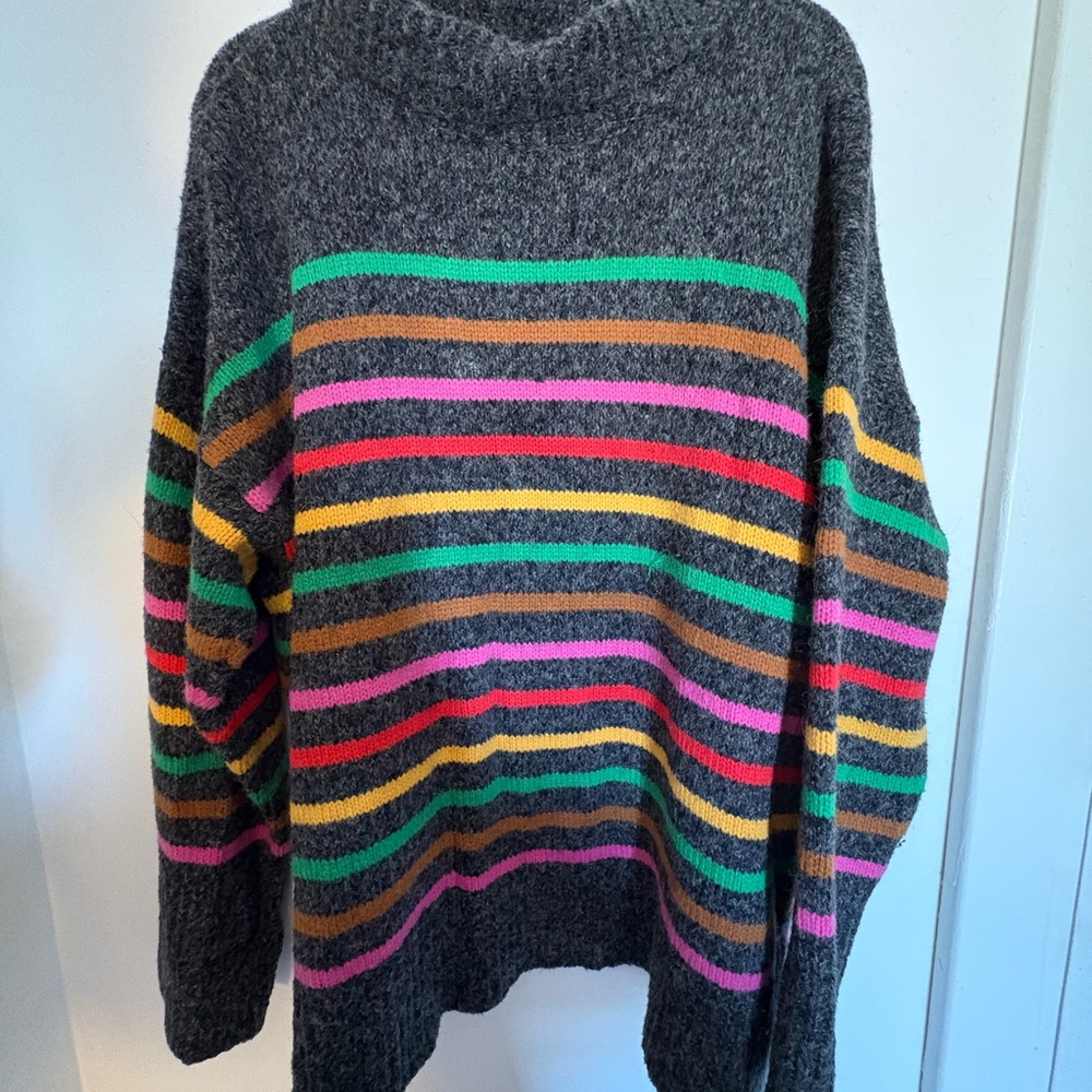 EUC Lou & Grey Charcoal Multicolor Striped Sweater